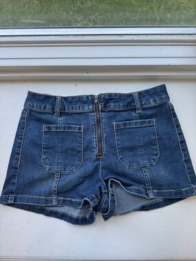 Altar'd State Dark Blue Back-Zip Denim Shorts